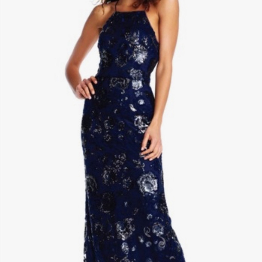 NWT Adrianna Papell Midnight Halter Sequin Gown Size 16